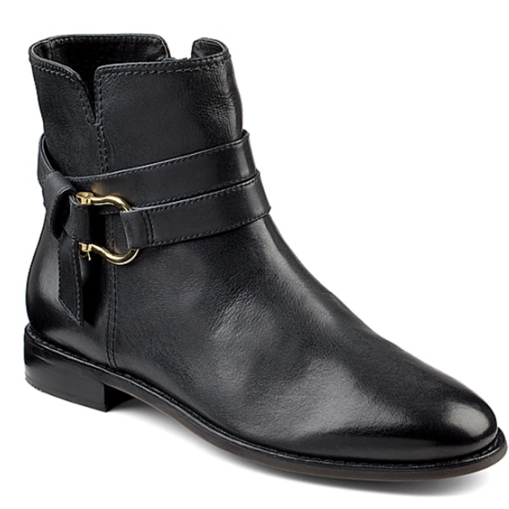 Sperry Women’s Clinton Black Leather Ankle Gold Buckle Boots Size 7M